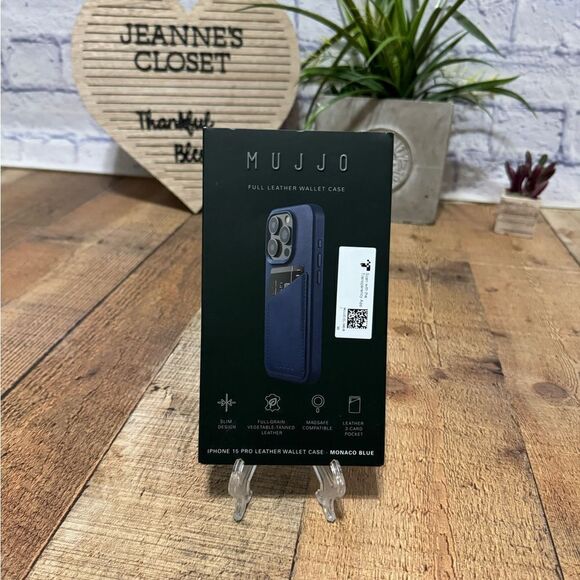 FULL LEATHER WALLET CASE FOR IPHONE 15 PRO, Blue - Picture 8 of 8